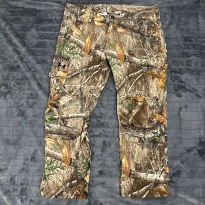 Under Armour Mens Realtree Edge Camo Hunting Cargo Pants 40x30 Loose Fit Brown